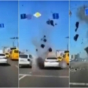 Kamera zabilježila trenutak pada ruskog projektila između dva automobila na kijevskoj autocesti